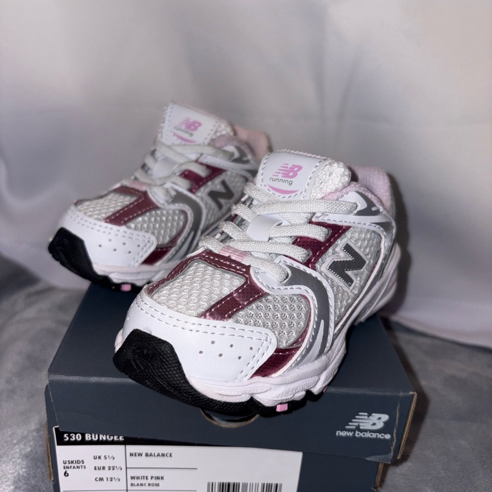New Balance Kids' 530 White and Pink Sneakers